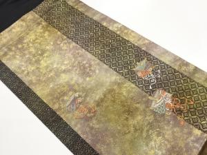 引箔縞に糸巻き・古典柄模様織出し名古屋帯
